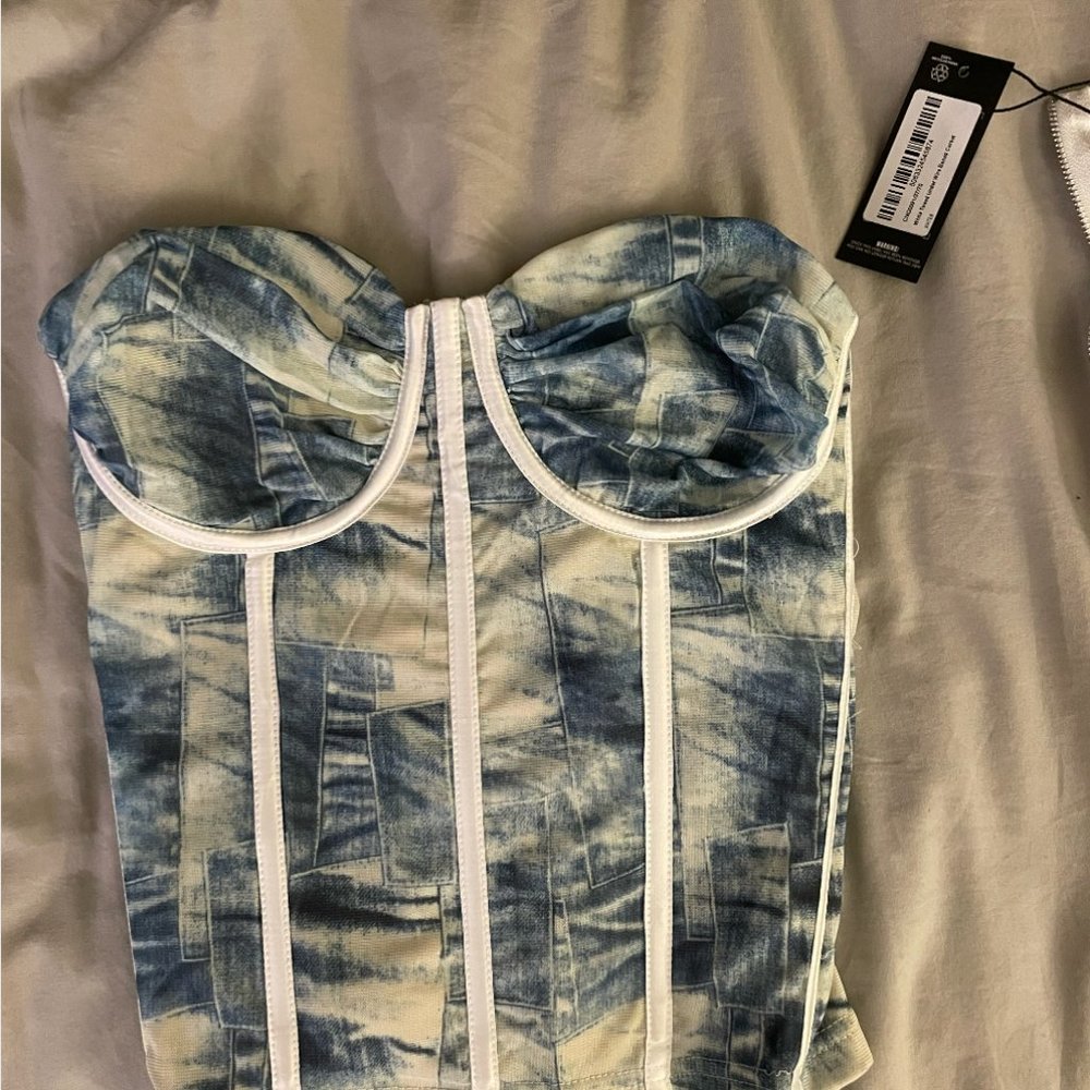 Selfie Leslie Strapless Bustier Top in Vintage Blue - Picture 3 of 3